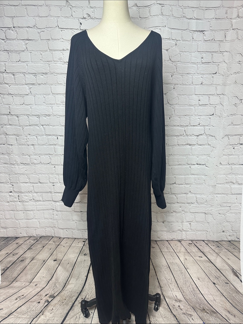 Free People Beach Rosha Black Ribbed Sweater Maxi Dress XL